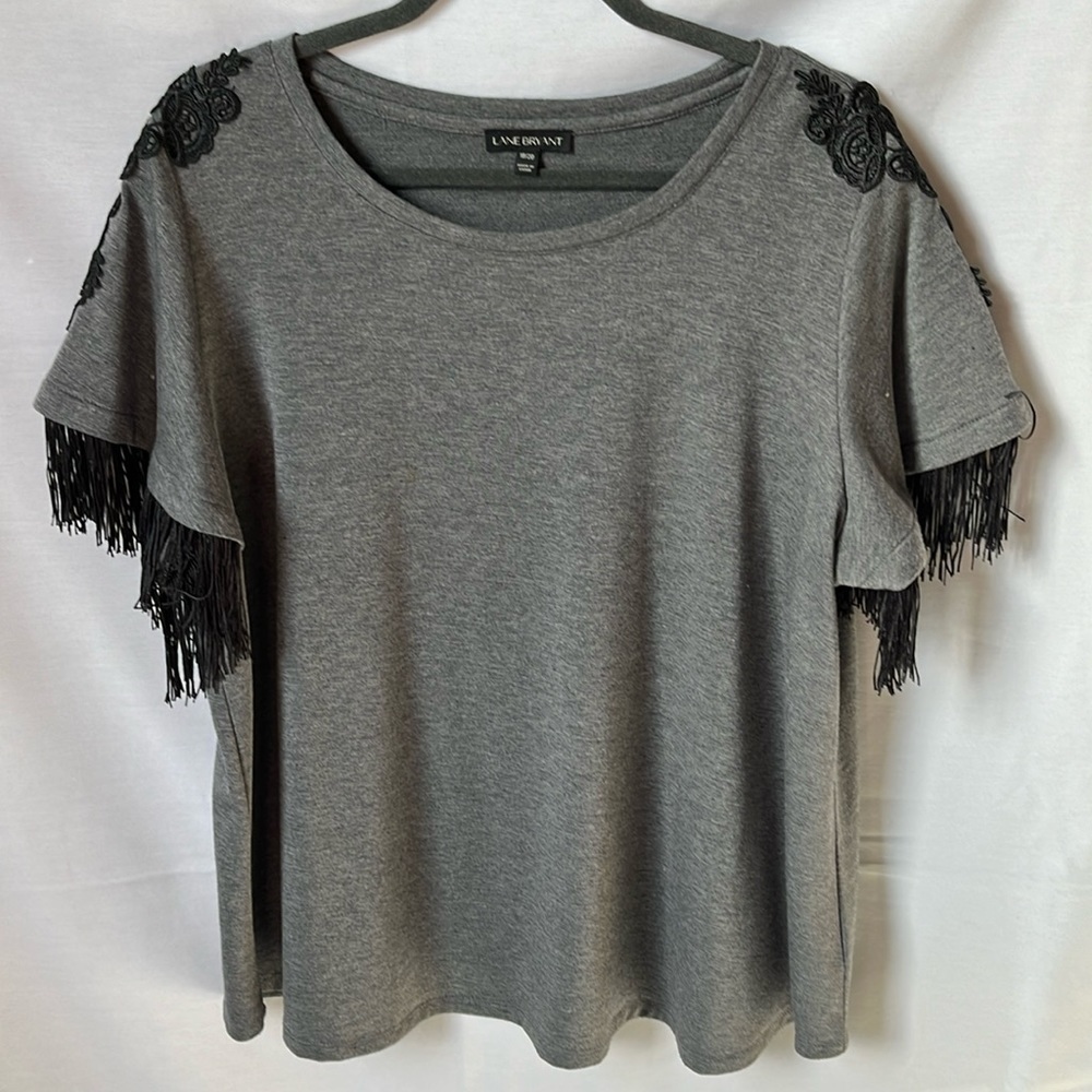 Lane Bryant Gray Fringe Embroidered Lace Shoulder Top Size 18/20